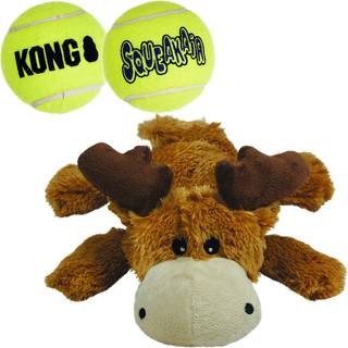 Kong cozie Marvin the Moose og 3 Squeakair Balls - Fun Interactive Dog Toys - Balls til Fetch & Soft Robust Toy til indendørs leg - til mellemsto