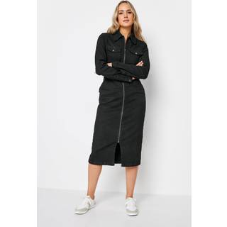 Lts Tall Black Denim Zip Through Midi Dress 10 Lts | Tall Women's Midi Dresses