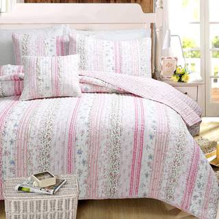 Hyggelige linje hjem mode lyser?de blomsterblonder ruffle stribe lurvet chic pige 100% bomuld reversibel quilt senget?j s?t coverlet senget?ppe (