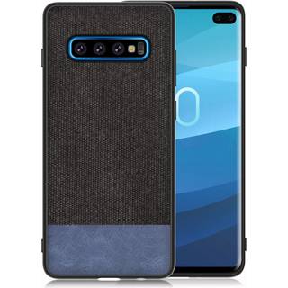 Samsung Galaxy S10 Pllus stof tekstur læder etui - Sort / Blå