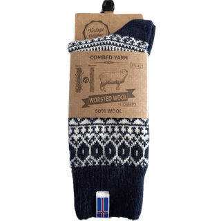 Charm - Ragsokker - Nr. 24 Ragsokker M/Islandsk Flag Af 60% Kamgarns Uld. Navy