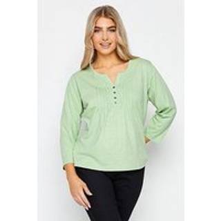 M & Co M & Co Green Petite 3/4 Length Sleeve Henley 100% Cotton Top