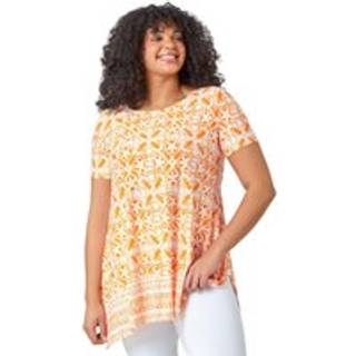 Roman Roman Orange Tile Print Stretch Top