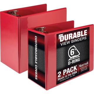 Samsill holdbar 6 tommer bindemiddel fremstillet i USA Locking D Ring Binder Tilpasselig klar visning Dæk Rød 2 Pack hver har 1225 sider