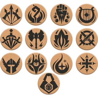 HQ Cork DND Coasters - Sæt med 12 klasse DM Icon Coasters - Great Nerdy Gift til D & D -spillere Spillere DM Men eller kvinder - Dungeons & Drag