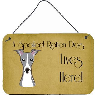 """" Caroline's Treasures BB1484DS812 Italiensk Greyhound forkælet hund bor her væg eller dør hængende tryk 8 x 12 """" """" Multicolor """"
