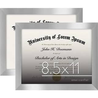 AmericanFlat 8.5x11 Billedramme i sølv - Sæt med 2 - Brug som eksamensbevis eller certifikatramme med knust -resistent glas - hængende hardware o