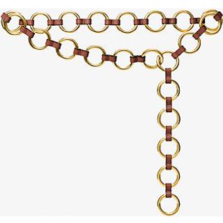 MK Marisa Gold-Tone and Leather Ring Belt - Natural - Michael Kors