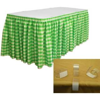 La linned polyester gingham rutet bord nederdel 14-fod med 29 tommer lang med 10 l-klip hvid og lime