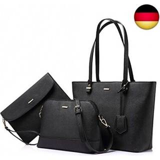 H?ndtasker til kvinder skulderposer Tote Satchel Hobo 3pcs Purse Set Black