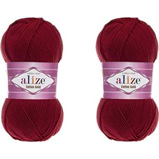 Alize Cotton Gold Yarn 55% Bomuld 45% Akrylgarn Hæklet håndstrikkekunst Lot af 2 Skeins 200gr 722yds (390-Cherry)