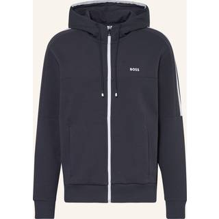Stretch-cotton zip-up hoodie with stripe insert