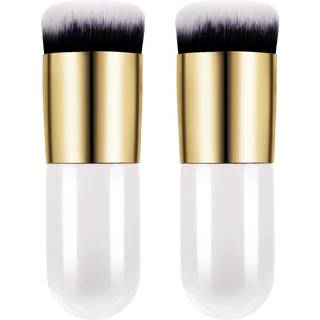 2 styks foundationb?rste Buttet makeupb?rste Kabuki makeupb?rste rejsepulverb?rste til blanding af flydende creme eller pulverkosmetik (hvid)