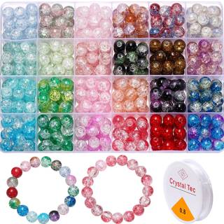 St.Kunkka 408 PCS 10 mm crackle glasperler til smykkefremstilling af h?ndv?rk DIY 24 farver krystal perler afstandsspacer perler l?se perler til