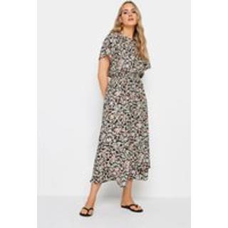 Lts Tall Khaki Green Floral Print Tie Waist Midi Dress 12 Lts | Tall Women's Midi Dresses