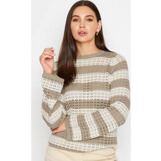 Lts Tall Beige Brown & Ivory White Stripe Crochet Jumper 14-16 Lts | Tall Women's Sweaters & Jumpers