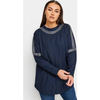 Yours Curve Yours Curve Blue Stud Neckline Embellished Jumper