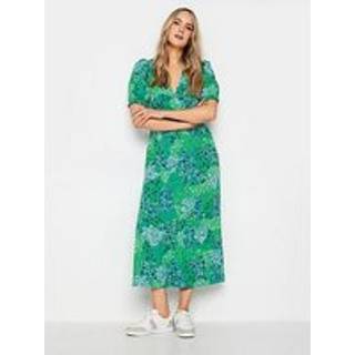 Lts Tall Green Ditsy Floral Print Button Through Midaxi Dress 10 Lts | Tall Women's Midaxi Dresses
