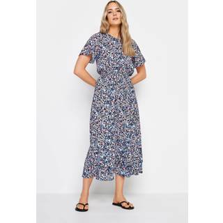 Lts Tall Blue Floral Print Tie Waist Midi Dress 10 Lts | Tall Women's Midi Dresses