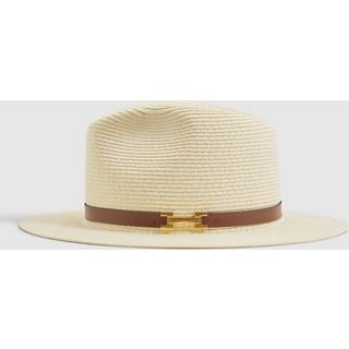 Reiss Reiss Natural Gigi Faux Leather Trim Woven Hat