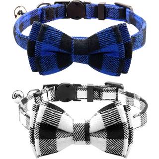 Joytale opgraderet kat krave med klokker udbryder katte kraver med slips 2 pakke pige dreng sikkerhed plaid killing kraver sort+bl?