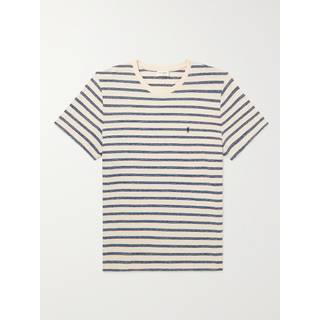 SAINT LAURENT - Slim-Fit Logo-Embroidered Striped Cotton-Jersey T-Shirt - Men - Neutrals - S