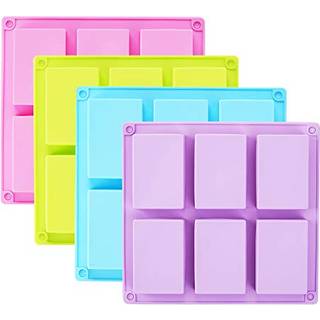 Tdhdike 4 Pack Rectangle Silicone Soap Forme (Blue & Pink & Green & Purple) 6 Hulheder Silikone Bagning Form DIY H?ndlavet s?be Making Muffin Loa