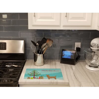 Caroline's Treasures CK3444LCB Airedale Terrier Christmas Tree Glass Cutting Board Stor dekorativt tempereret glasskæreskæring og serveringsplade