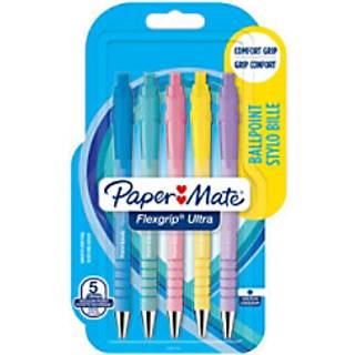 Paper Mate Flexgrip Ultra Pastel kuglepenne | Medium spids (1,0 mm) | Blåt blæk | Pastelhylster | 5 Stk