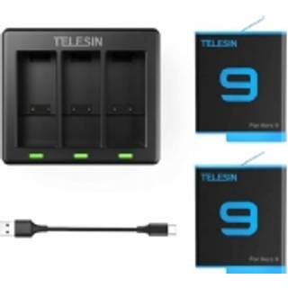 TELESIN 3-slot charger + 2 batteries for GoPro Hero 12 / Hero 11 / Hero 10 / Hero 9