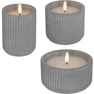Cozzy fyrfadsstager i cement inkl. LED lys m. 3D flamme, 3 pak m. timer