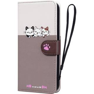 iPhone 15 Flip Cover m. Strop / Ståfunktion / Kortholder - Hvid / Brun (Katte)