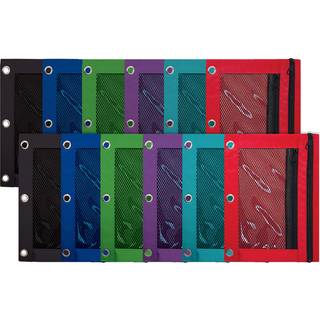 Better Office Products 3 Ring Pencil Pouch 12 Pack With Mesh Window 2 Rum Assortered Colours