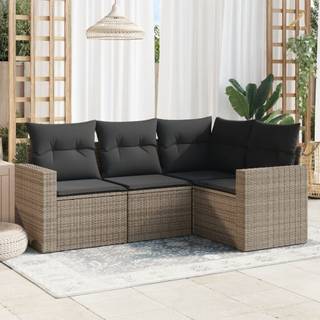 sofasæt til haven 4 dele med hynder polyrattan grå