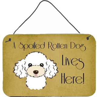 """" Caroline's Treasures BB1505DS812 White Poodle forkælet hundeliv her væg eller dør hængende tryk 8 x 12 """" ""multicolor"" ""