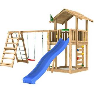 Jungle Gym Chalet 2.1 legetårn komplet inkl. klatremodul og 120 kg sand + grøn rutsjebane