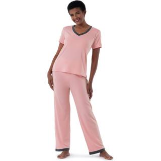 Fruit of the Loom kort?rmet t-shirt og bukser til kvinder 2-delt sovepyjamass?t Bl?d Pink Medium