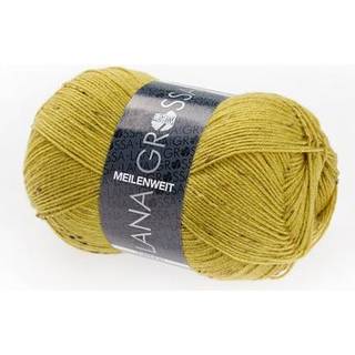 Meleret Strømpegarn / Sokkegarn Lana Grossa Meilenweit 100 g TWEED - Uld og Polyamid Sennepgul meleret157
