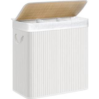 SONGMICS Vasketøjskurv med 3 sektioner, clip-on låg og håndtag, hvid