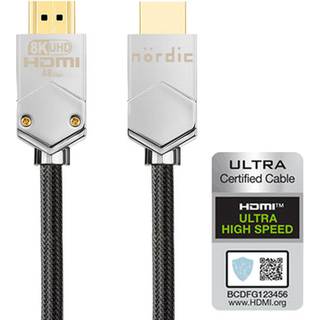 NÖRDIC CERTIFICEREDE KABLER 2m Ultra High Speed HDMI 2.1 8K 60Hz 4K 120Hz 48Gbps Dynamic HDR eARC VRR ekstra holdbart nylonflettet kabel forgyldt