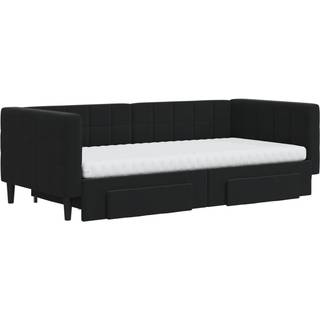 Daybed Velour Sort - med udtræk og skuffe og madras / 90 x 190 cm