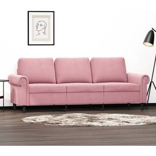 3-personers sofa 180 cm fløjl lyserød