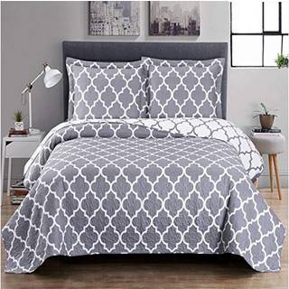 Royal Hotel Bedding Gray and White Meridian Full/Queen Coverlet 3pc S?t overdimensioneret luksusmikrofiber trykt quilt af Royal Hotel