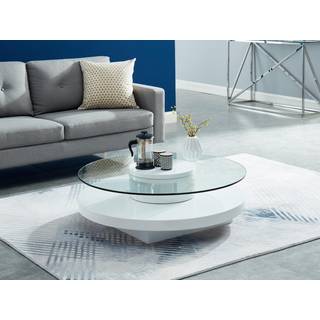 RYHALI sofabord - Drejelig bordplade - Hærdet glas & hvid MDF