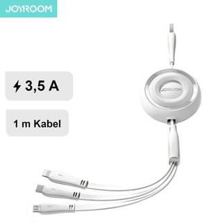 Joyroom S-A40 farverigt 3-i-1 mini-optrækkeligt USB-A til USB-C/Lightning/MicroUSB-kabel - 1 m - hvid