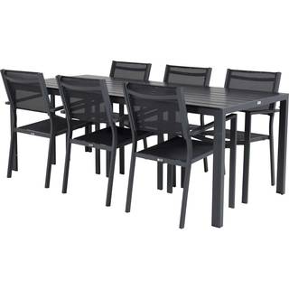 Break havesæt bord 90x205cm sort, 6 stole Copacabana sort.