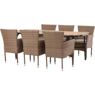 Holmbeck havesæt bord 90x200cm natur, 6 stole Malina natur.