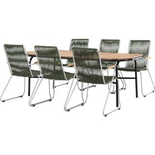 Holmbeck havesæt bord 90x200cm natur, 6 stole Bois grøn.