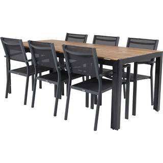 Bois havesæt bord 90x205cm natur, 6 stole Copacabana sort.