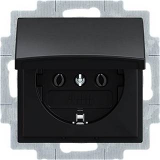 ABB B55 schuko-stikkontakt m/låg, mat sort